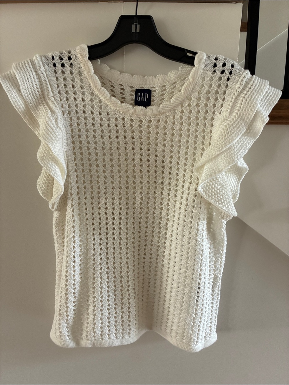 GAP white Open-Knit Ruffle Sleeve Sweater